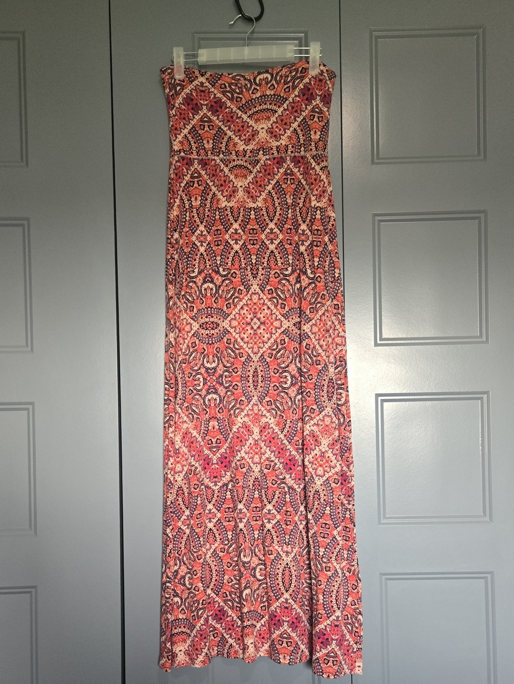 Boho Maxi Skirt in Coral and Navy